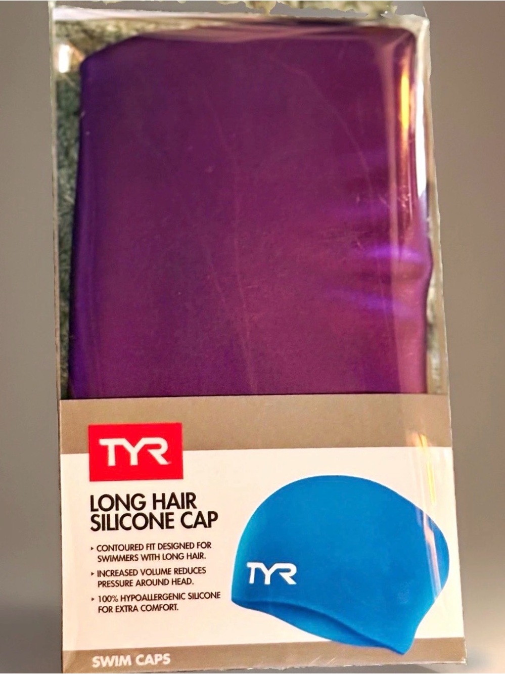 TYR Long Hair Silicone Cap Purple Swim Cap MPN LCSL - Sealed in Box!